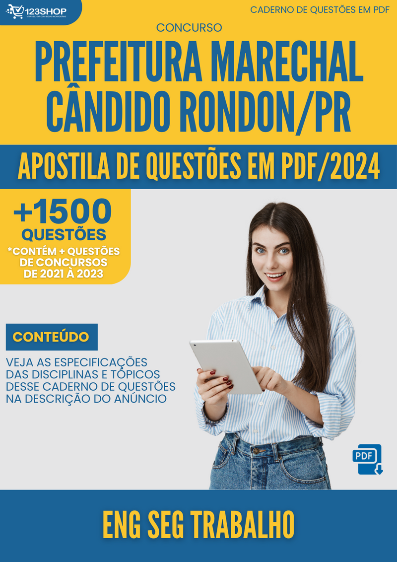 Apostila de Questões  Marechal Cândido Rondon PR 2024 Eng Seg Trabalho - Mais de 1.500 Questões | loja123shop