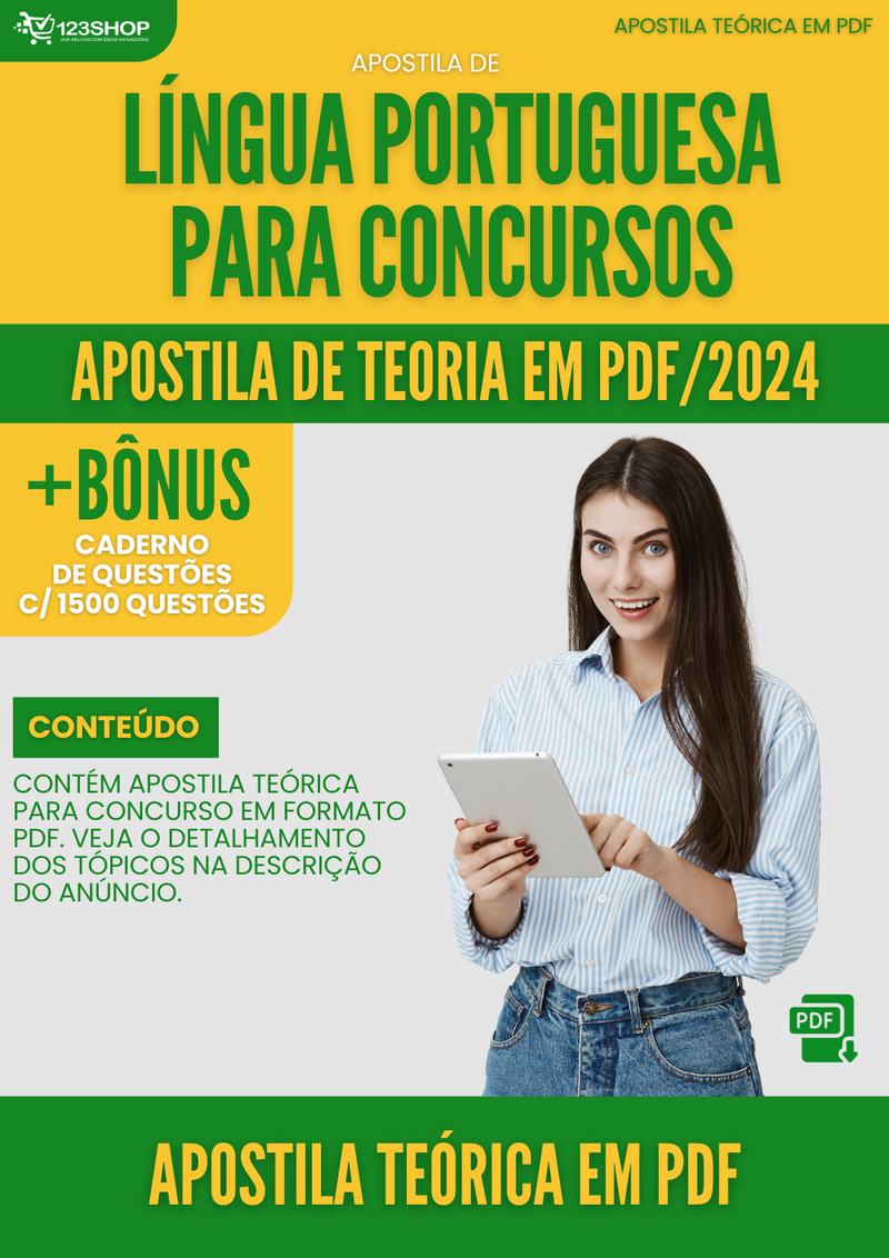 Apostila de Língua Portuguesa para Concursos 2024 - Teórica | loja123shop