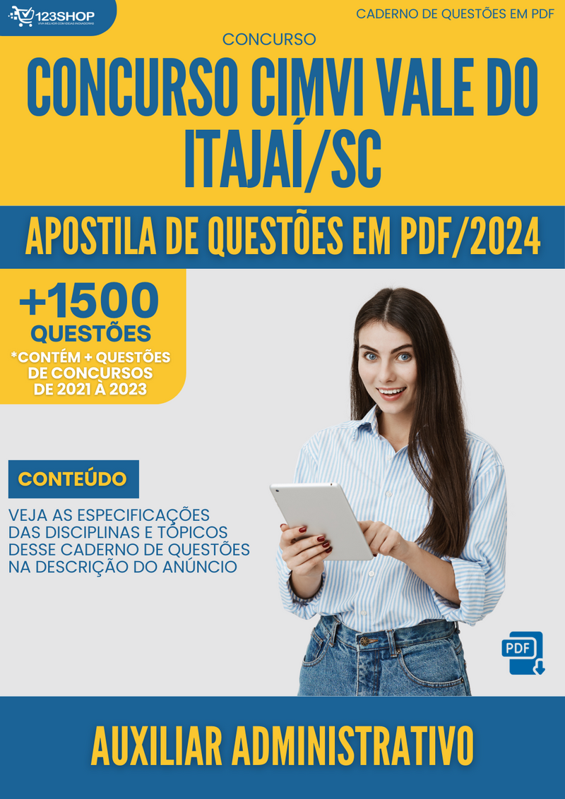 Apostila de Questões  CIMVI Vale Do Itajaí SC 2024 Auxiliar Administrativo - Mais de 1.500 Questões | loja123shop