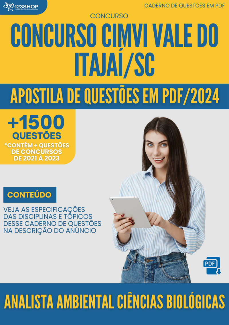 Apostila de Questões  CIMVI Vale Do Itajaí SC 2024 Analista Ambiental Ciências Biológicas - Mais de 1.500 Questões | loja123shop