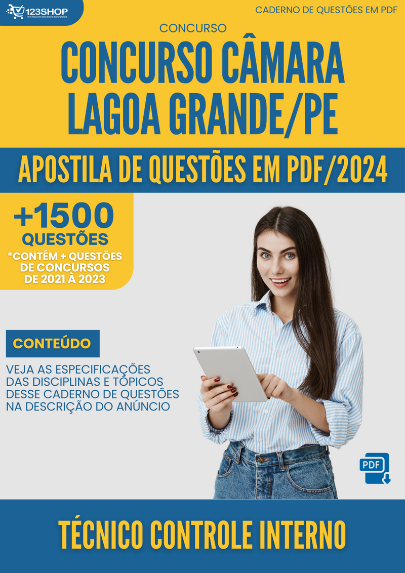 Apostila de Questões  Câmara Lagoa Grande PE 2024 Técnico Controle Interno - Mais de 1.500 Questões | loja123shop