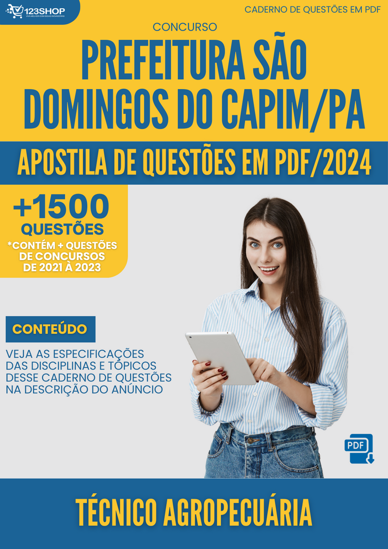 Apostila de Questões  Pref São Domingos Capim PA 2024 Técnico Agropecuária - Mais de 1.500 Questões | loja123shop