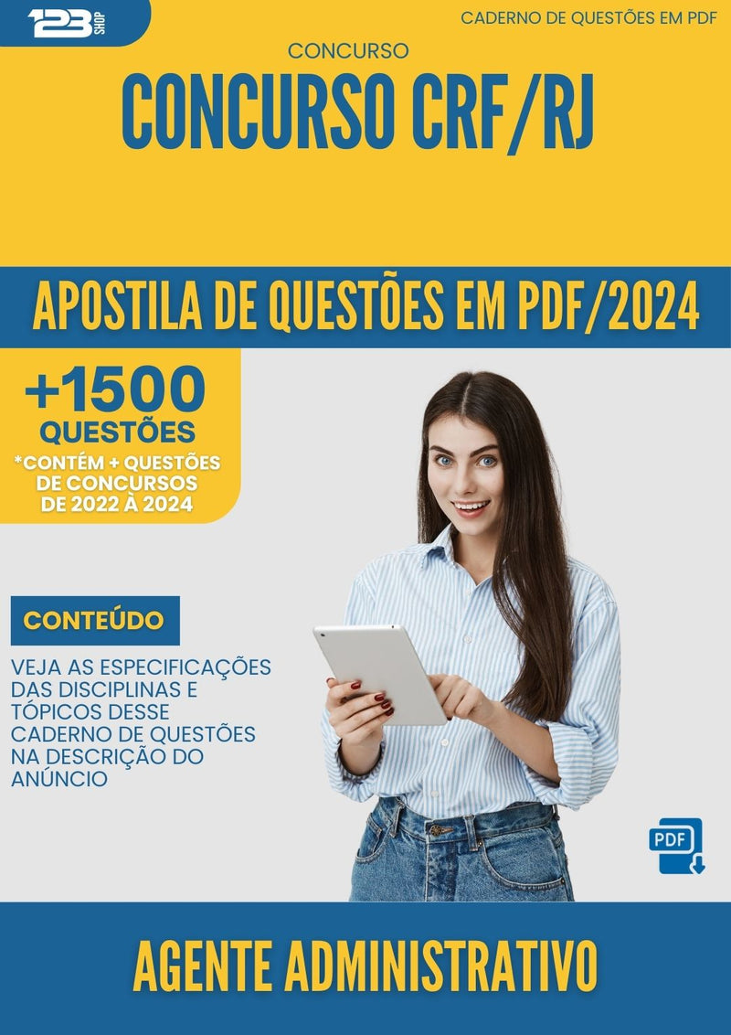 Apostila de Questões para Concurso Agente Administrativo Concurso CRF RJ 2024 - Mais de 1.500 Questões