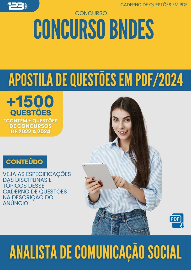 Apostila de Questões para Concurso Analista de Comunicação Social Concurso BNDES 2024 - Mais de 1.500 Questões