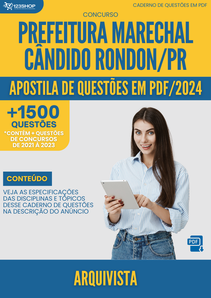 Apostila de Questões  Marechal Cândido Rondon PR 2024 Arquivista - Mais de 1.500 Questões | loja123shop