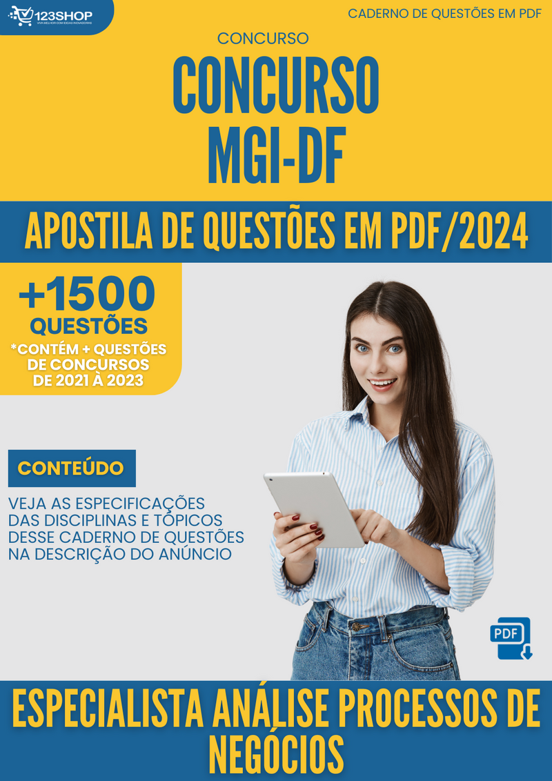 Apostila de Questões  MGI DF 2024 Especialista Análise Processos de Negócios - Mais de 1.500 Questões | loja123shop