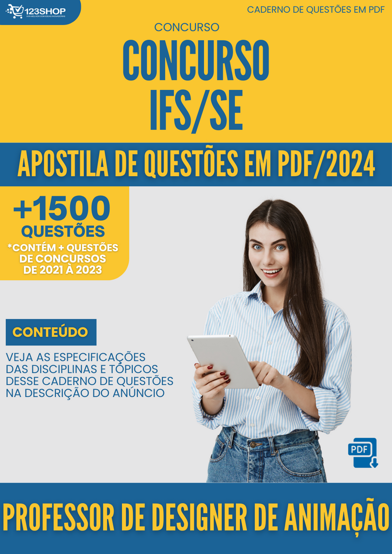 Apostila de Questões  IFS SE 2024 Professor de Designer de Animação - Mais de 1.500 Questões | loja123shop