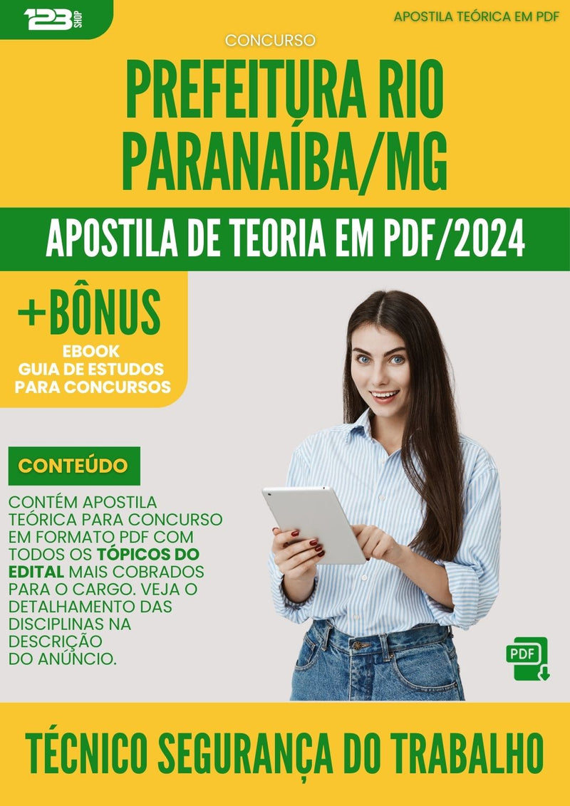 Apostila Teórica para Concurso Tecnico Seguranca Do Trabalho Rio da Prefeitura Paranaiba Mg 2024 - Conteúdo de Acordo com Edital