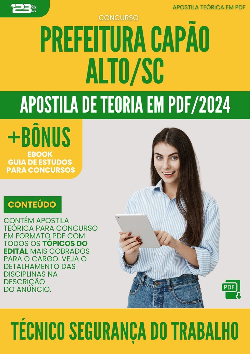 Apostila Teórica para Concurso Tecnico Em Seguranca Do Trabalho da Prefeitura Capao Alto Sc 2024 - Conteúdo de Acordo com Edital