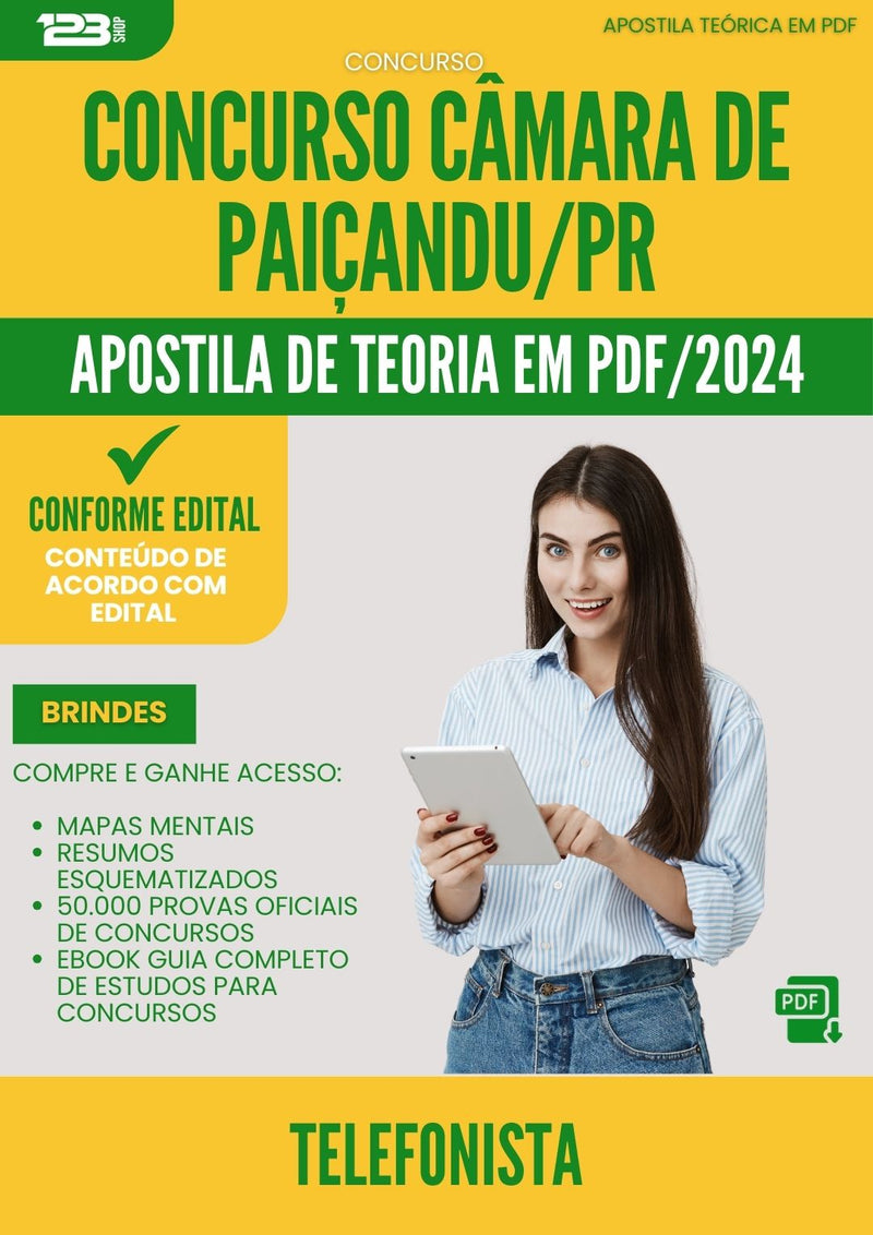 Apostila Teórica para Concurso Telefonista Camara da Prefeitura Paicandu Pr 2024 - Conteúdo de Acordo com Edital