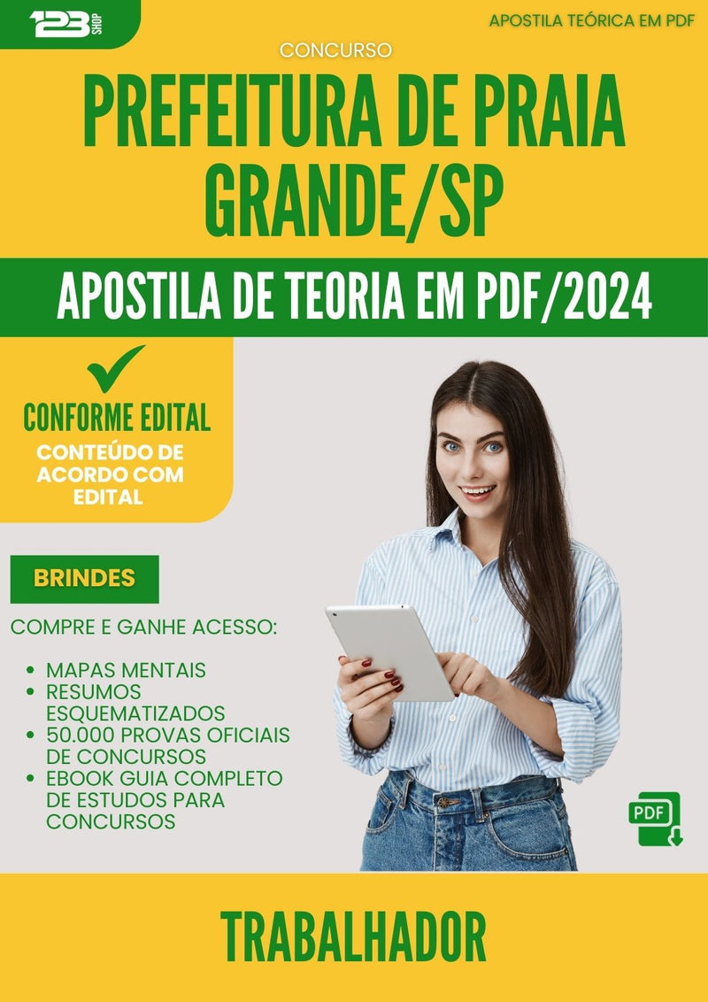 Apostila Teórica para Concurso Trabalhador da Prefeitura Praia Grande Sp 2024 - Conteúdo de Acordo com Edital