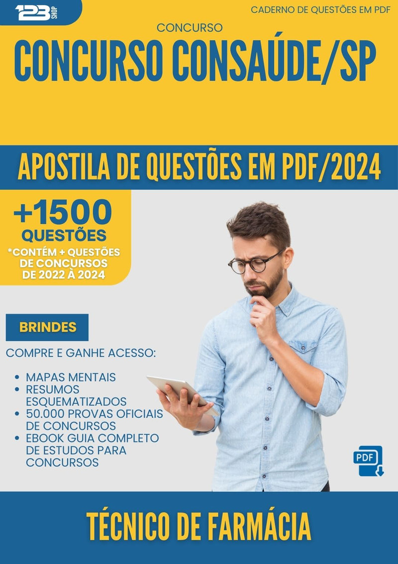 Apostila de Questões para Concurso Tecnico De Farmacia Consaude Sp 2024 - Mais de 1.500 Questões