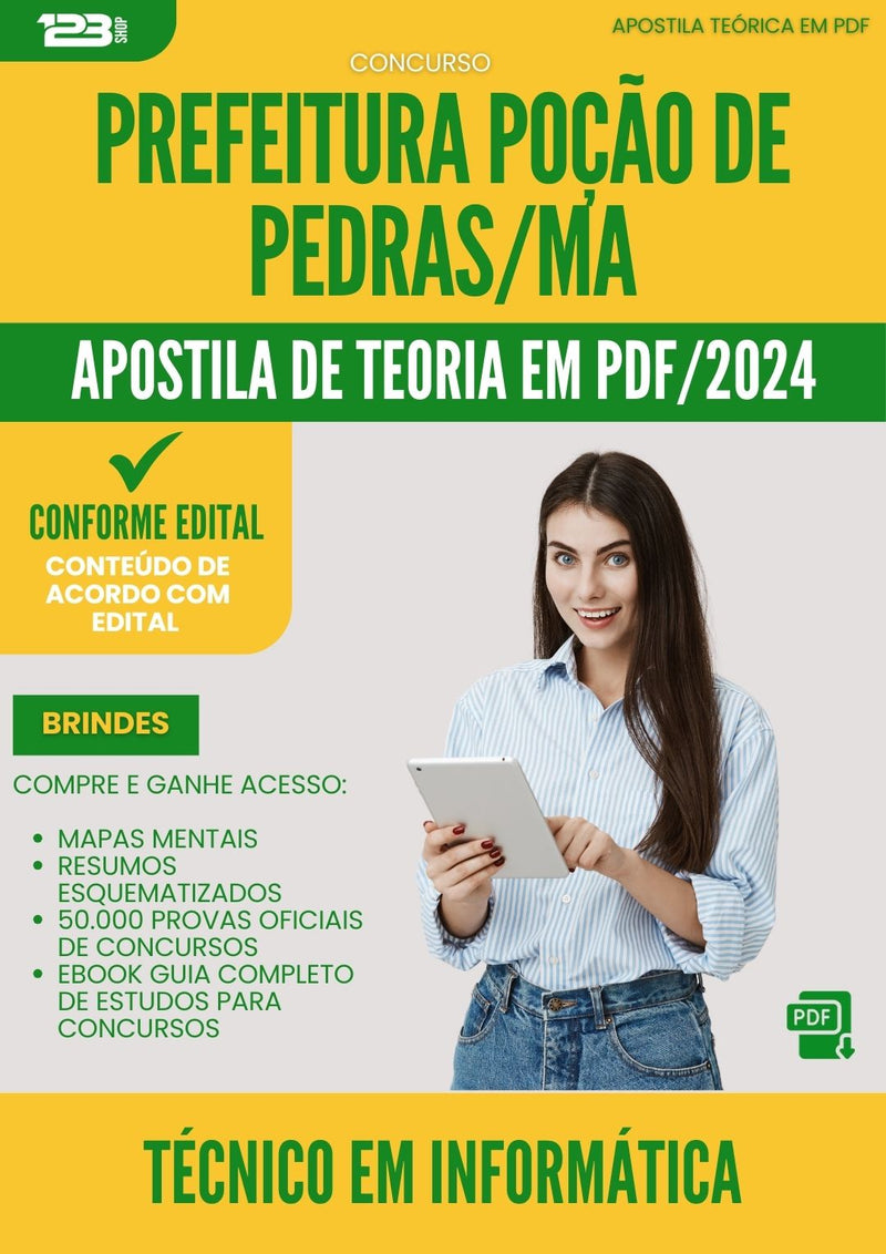 Apostila Teórica para Concurso Tecnico Informatica Prefeitura da Prefeitura Pocao De Pedras Ma 2024 - Conteúdo de Acordo com Edital