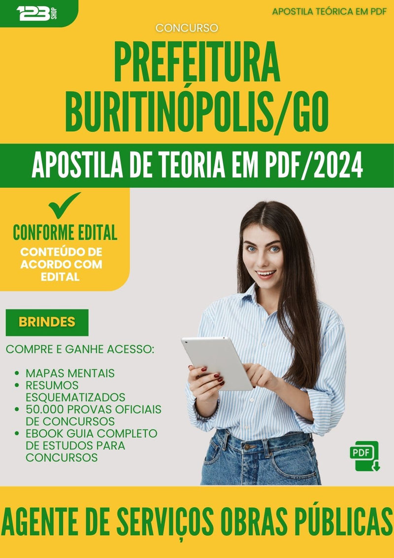 Apostila Teórica para Concurso Agente De Servicos Obras Publicas da Prefeitura Buritinopolis Go 2024 - Conteúdo de Acordo com Edital