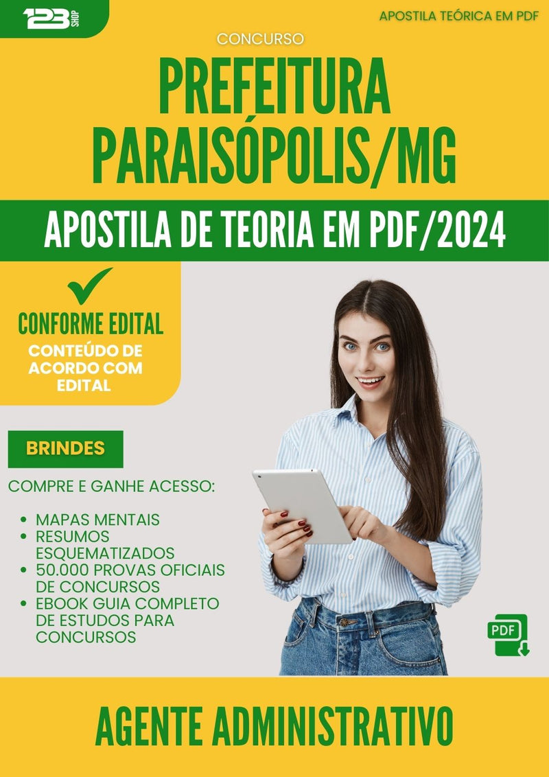 Apostila Teórica para Concurso Agente Administrativo da Prefeitura Paraisopolis Mg 2024 - Conteúdo de Acordo com Edital