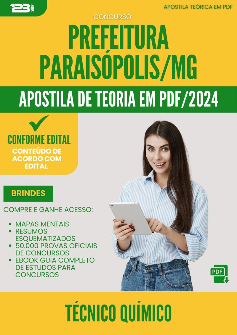 Apostila Teórica para Concurso Tecnico Quimico da Prefeitura Paraisopolis Mg 2024 - Conteúdo de Acordo com Edital