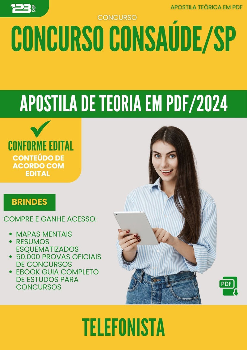 Apostila Teórica para Concurso Telefonista Consaude Sp 2024 - Conteúdo de Acordo com Edital