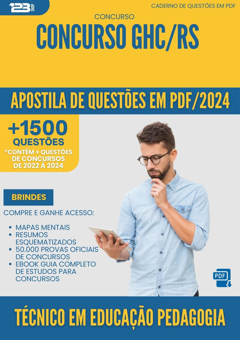 Apostila de Questões para Concurso Tecnico Em Educacao Pedagogia Ghc Rs 2024 - Mais de 1.500 Questões