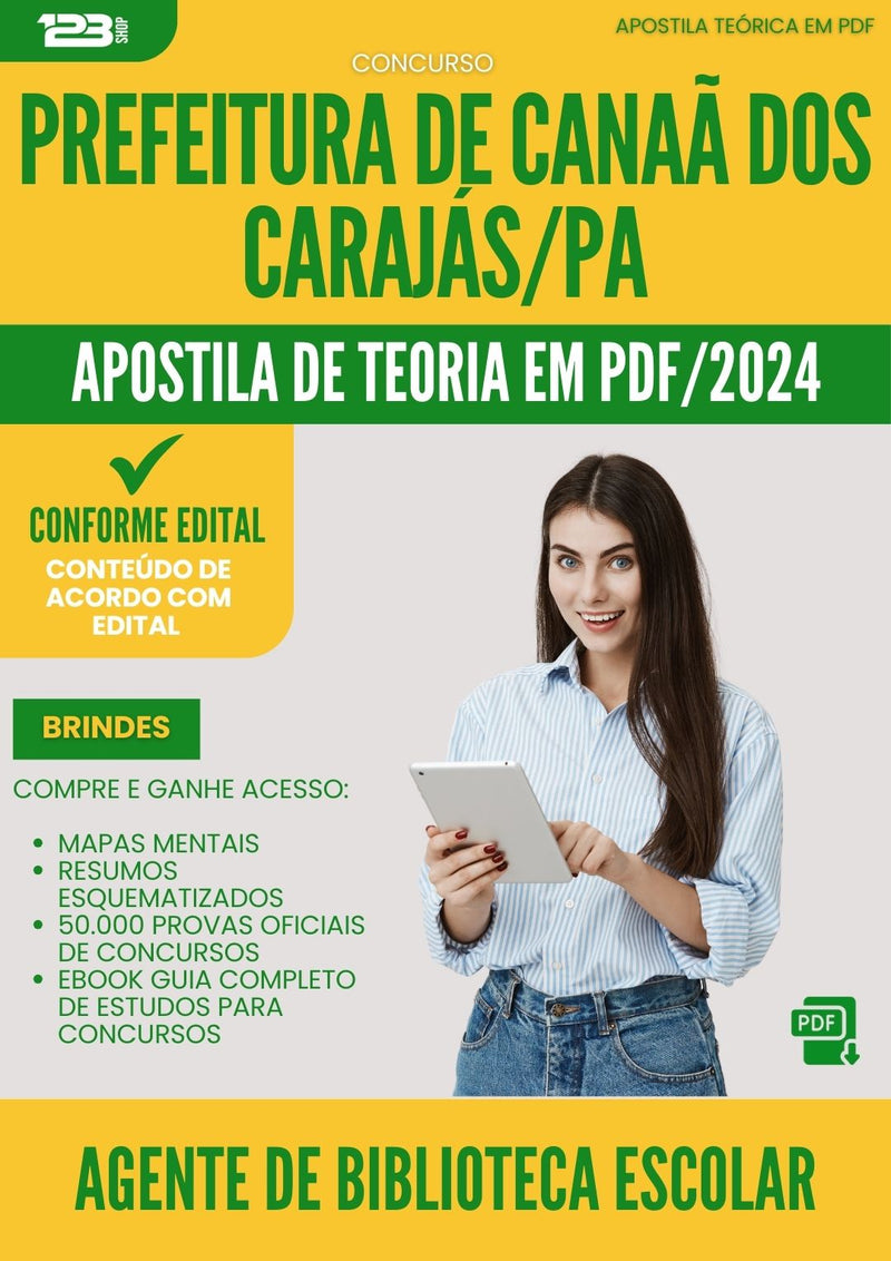 Apostila Teórica para Concurso Agente De Biblioteca Escolar da Prefeitura Canaa Dos Carajas Pa 2024 - Conteúdo de Acordo com Edital