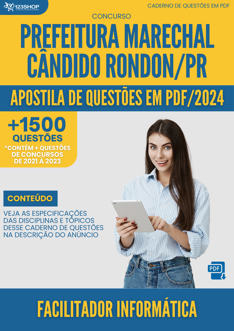 Apostila de Questões  Marechal Cândido Rondon PR 2024 Facilitador Informática - Mais de 1.500 Questões | loja123shop