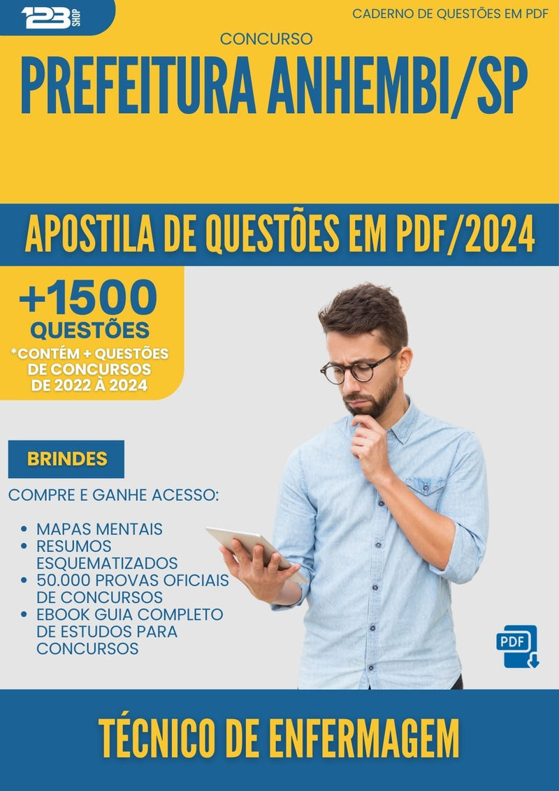 Apostila de Questões para Concurso Tecnico De Enfermagem da Prefeitura Anhembi Sp 2024 - Mais de 1.500 Questões