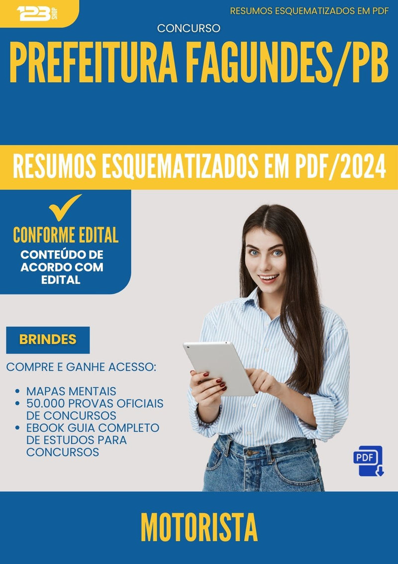 Resumos Esquematizados para Concurso Apostila Motorista da Prefeitura Fagundes Pb 2024 - Conteúdo de Acordo com Edital