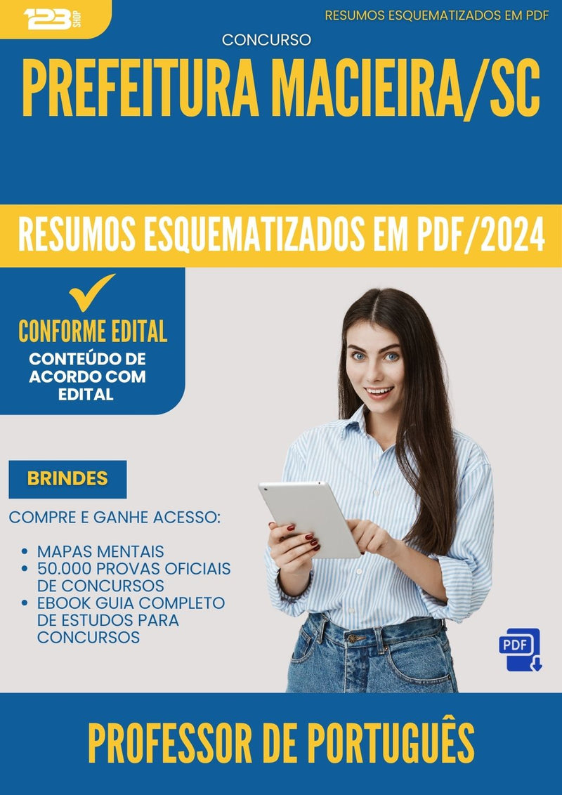 Resumos Esquematizados para Concurso Apostila Professor De Portugues da Prefeitura Macieira Sc 2024 - Conteúdo de Acordo com Edital