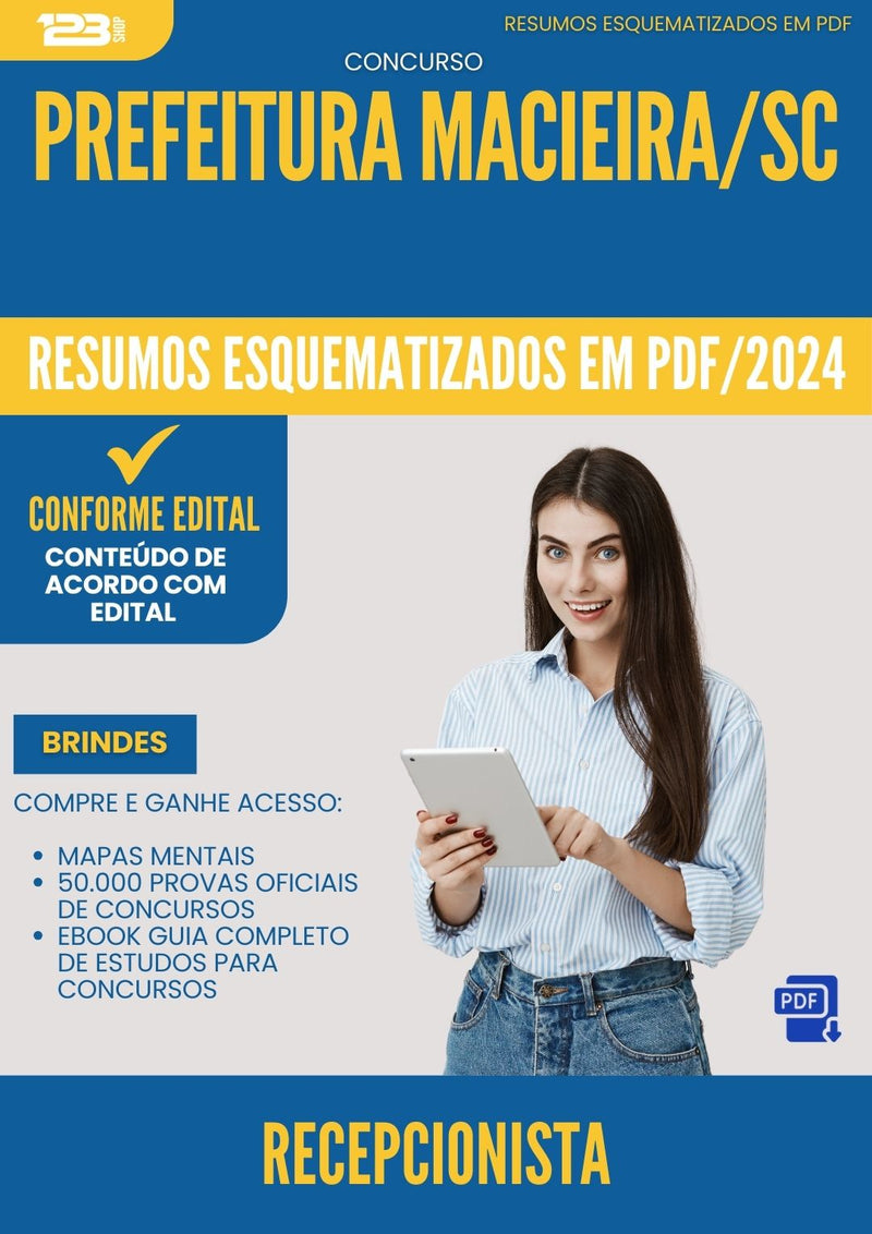 Resumos Esquematizados para Concurso Apostila Recepcionista da Prefeitura Macieira Sc 2024 - Conteúdo de Acordo com Edital