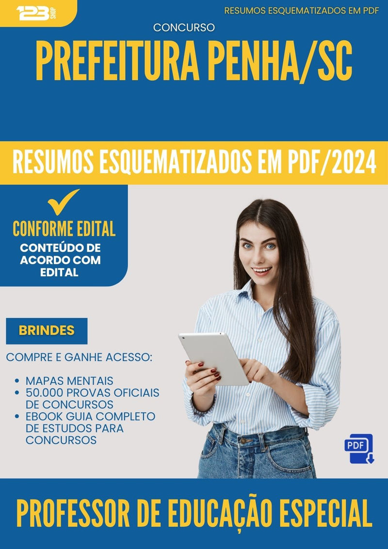 Resumos Esquematizados para Concurso Apostila Professor De Educacao Especial da Prefeitura Penha Sc 2024 - Conteúdo de Acordo com Edital