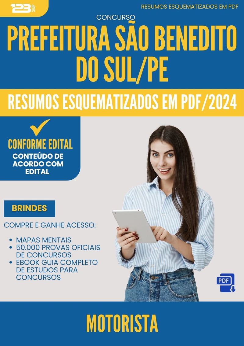 Resumos Esquematizados para Concurso Apostila Motorista da Prefeitura Sao Benedito Do Sul Pe 2024 - Conteúdo de Acordo com Edital