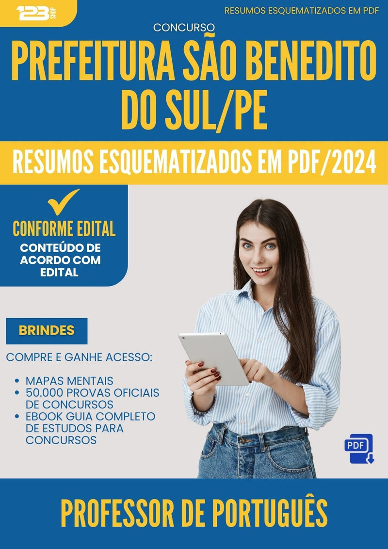 Resumos Esquematizados para Concurso Apostila Professor De Portugues da Prefeitura Sao Benedito Do Sul Pe 2024 - Conteúdo de Acordo com Edital