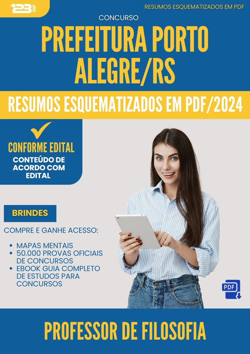 Resumos Esquematizados para Concurso Apostila Professor De Filosofia Porto da Prefeitura Alegre Rs 2024 - Conteúdo de Acordo com Edital