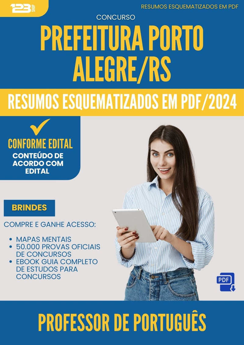 Resumos Esquematizados para Concurso Apostila Professor De Portugues Porto da Prefeitura Alegre Rs 2024 - Conteúdo de Acordo com Edital