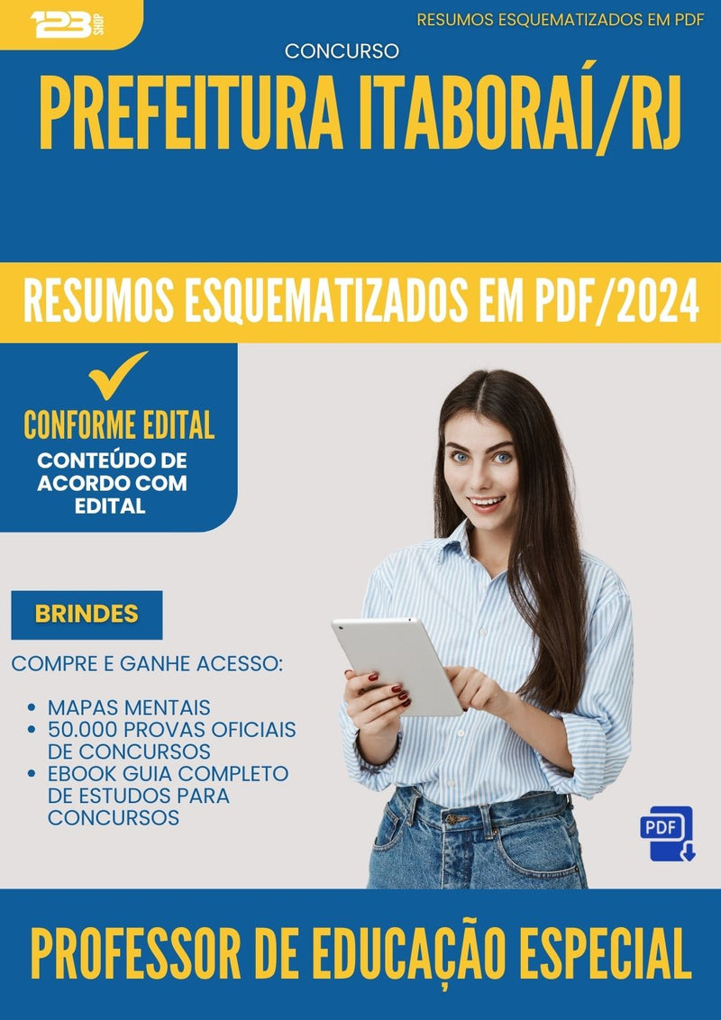 Resumos Esquematizados para Concurso Apostila Professor De Educacao Especial da Prefeitura Itaborai Rj 2024 - Conteúdo de Acordo com Edital