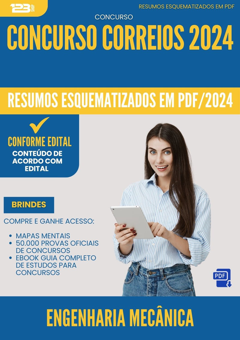 Resumos Esquematizados para Concurso Apostila Engenharia Mecanica Correios 2024 - Conteúdo de Acordo com Edital