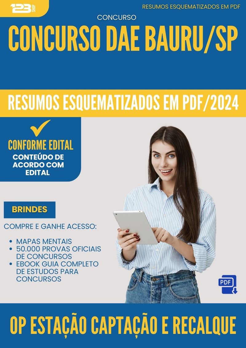 Resumos Esquematizados para Concurso Apostila Operador Estacao Captacao Recalque Dae da Prefeitura Bauru 2024 - Conteúdo de Acordo com Edital