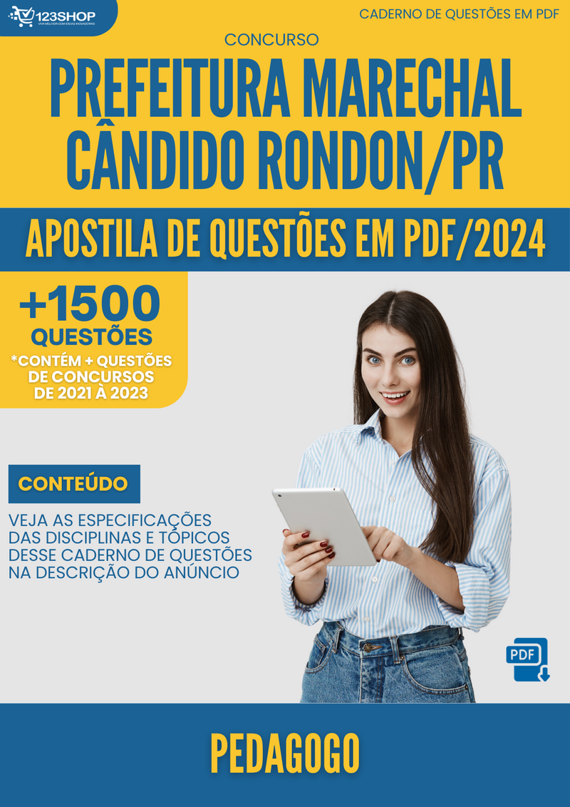 Apostila de Questões  Marechal Cândido Rondon PR 2024 Pedagogo - Mais de 1.500 Questões | loja123shop