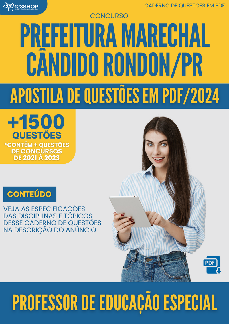 Apostila de Questões  Marechal Cândido Rondon PR 2024 Prof Educ Especial - Mais de 1.500 Questões | loja123shop