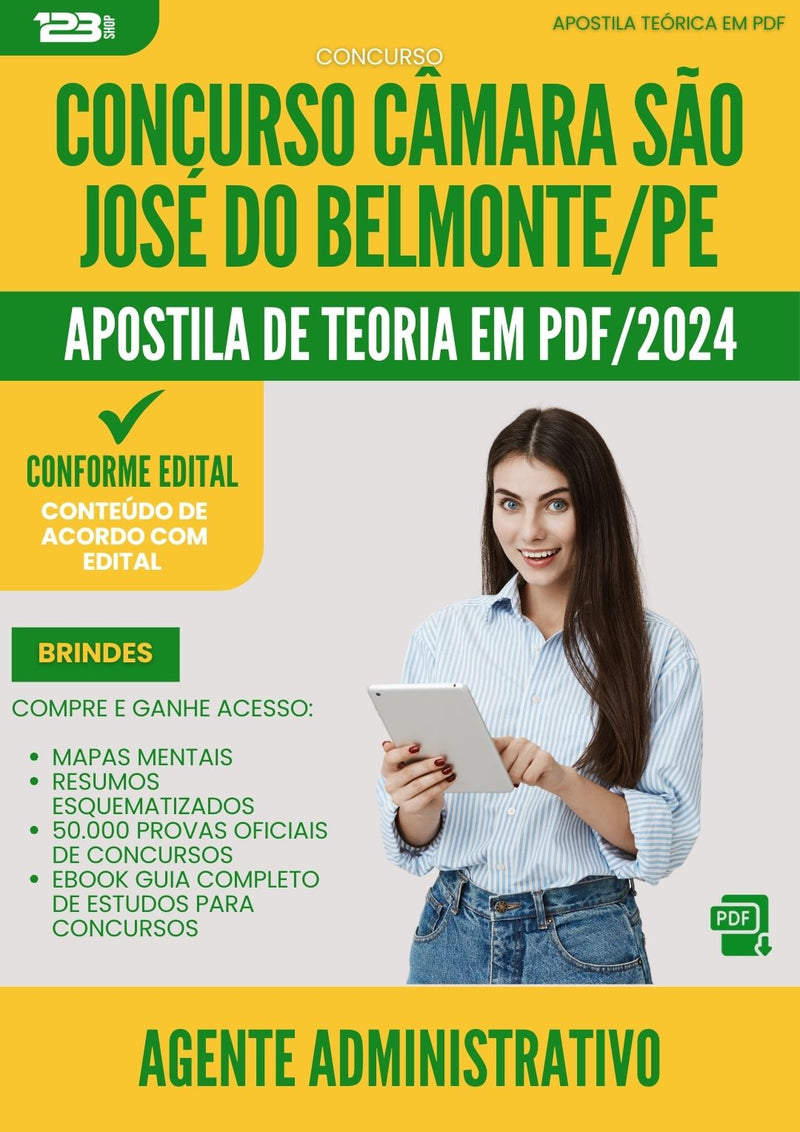 Apostila Teórica para Concurso Agente Administrativo Camara Sao Jose da Prefeitura Belmonte 2024 - Conteúdo de Acordo com Edital