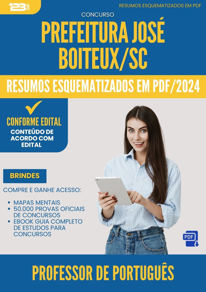 Resumos Esquematizados para Concurso Apostila Professor De Portugues da Prefeitura Jose Boiteux Sc 2024 - Conteúdo de Acordo com Edital