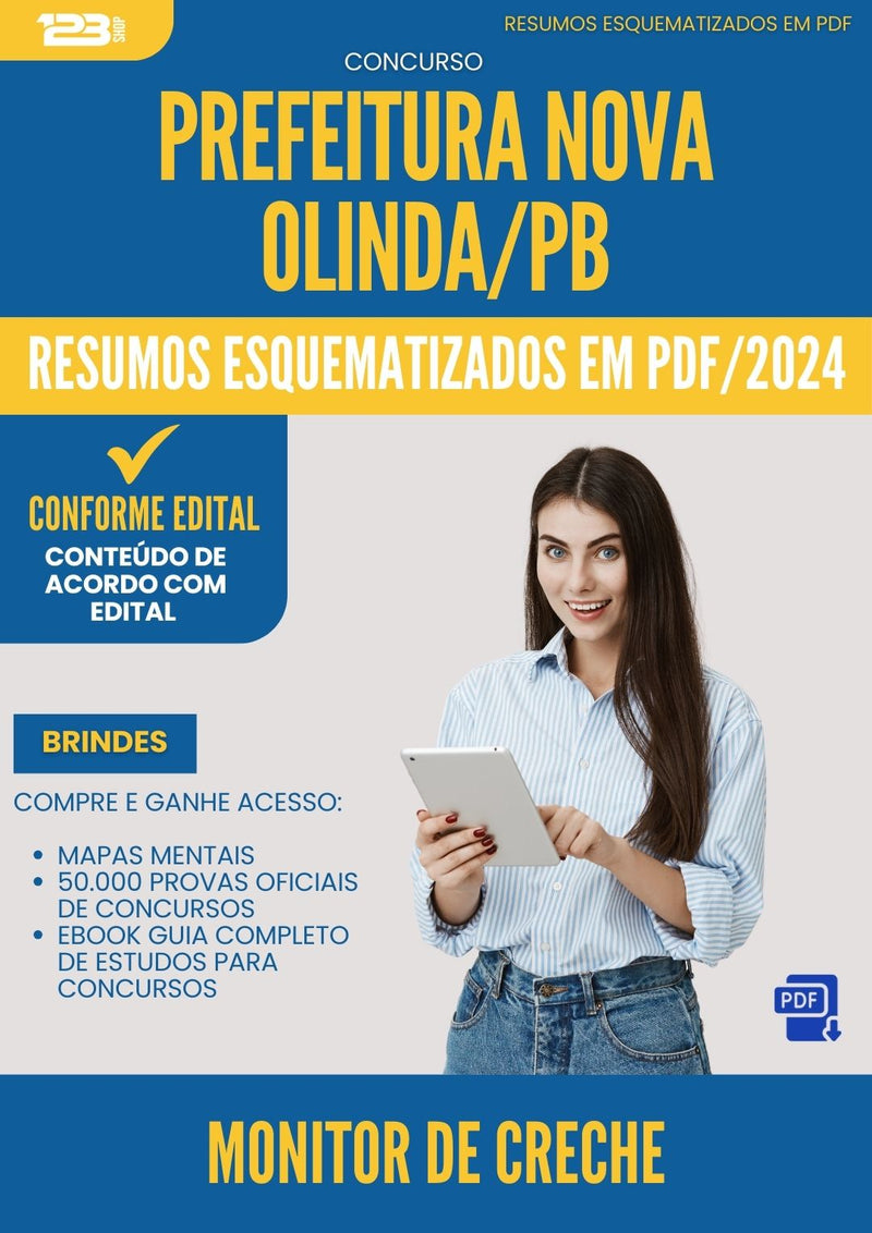 Resumos Esquematizados para Concurso Apostila Monitor De Creche da Prefeitura Nova Olinda Pb 2024 - Conteúdo de Acordo com Edital