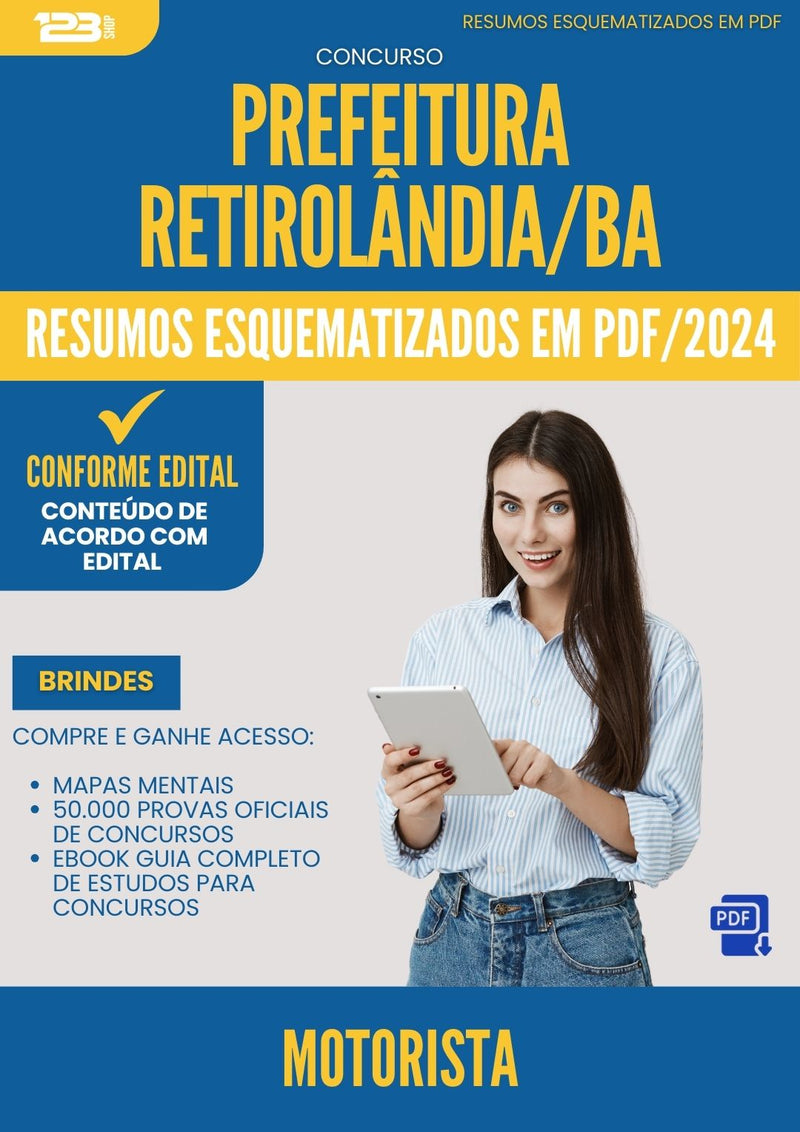 Resumos Esquematizados para Concurso Apostila Motorista da Prefeitura Retirolandia Ba 2024 - Conteúdo de Acordo com Edital