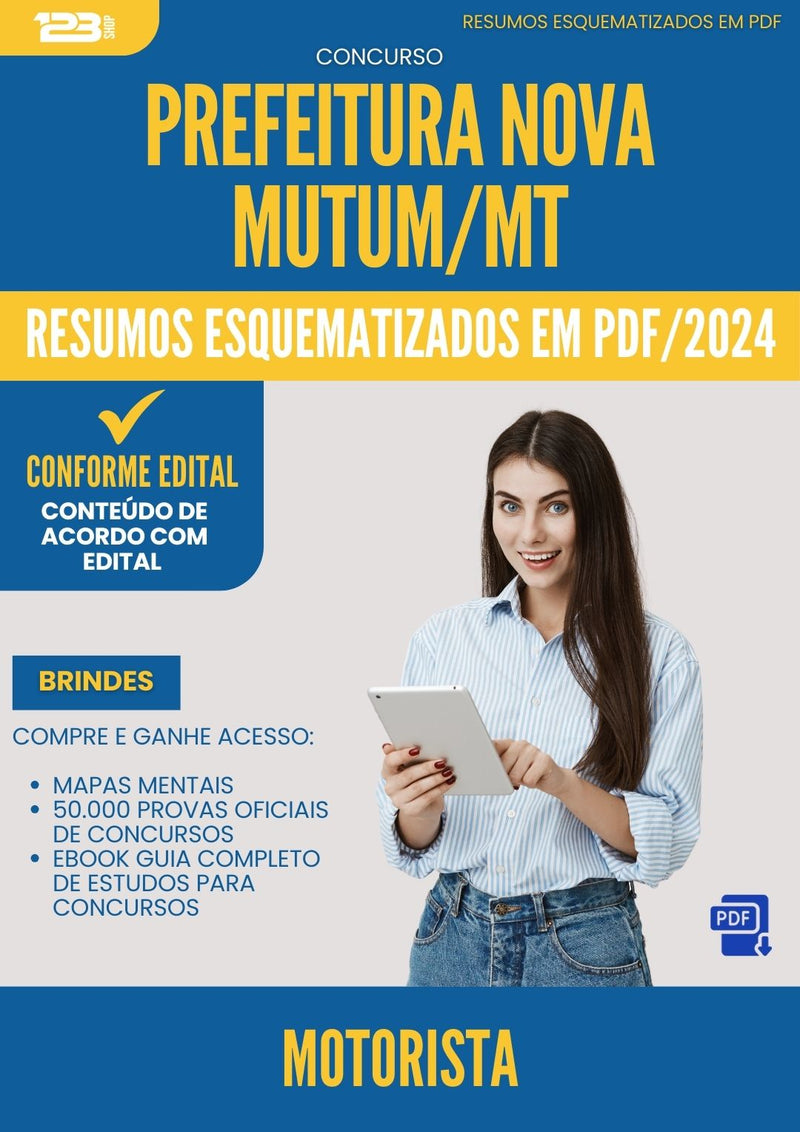 Resumos Esquematizados para Concurso Apostila Motorista Nova da Prefeitura Mutum Mt 2024 - Conteúdo de Acordo com Edital