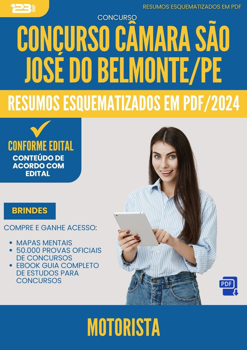 Resumos Esquematizados para Concurso Apostila Motorista Camara Sao Jose da Prefeitura Belmonte Pe 2024 - Conteúdo de Acordo com Edital