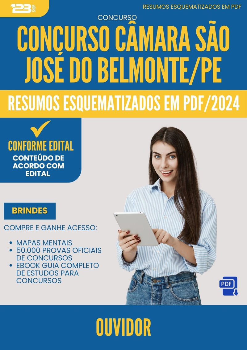 Resumos Esquematizados para Concurso Apostila Ouvidor Camara Sao Jose da Prefeitura Belmonte Pe 2024 - Conteúdo de Acordo com Edital