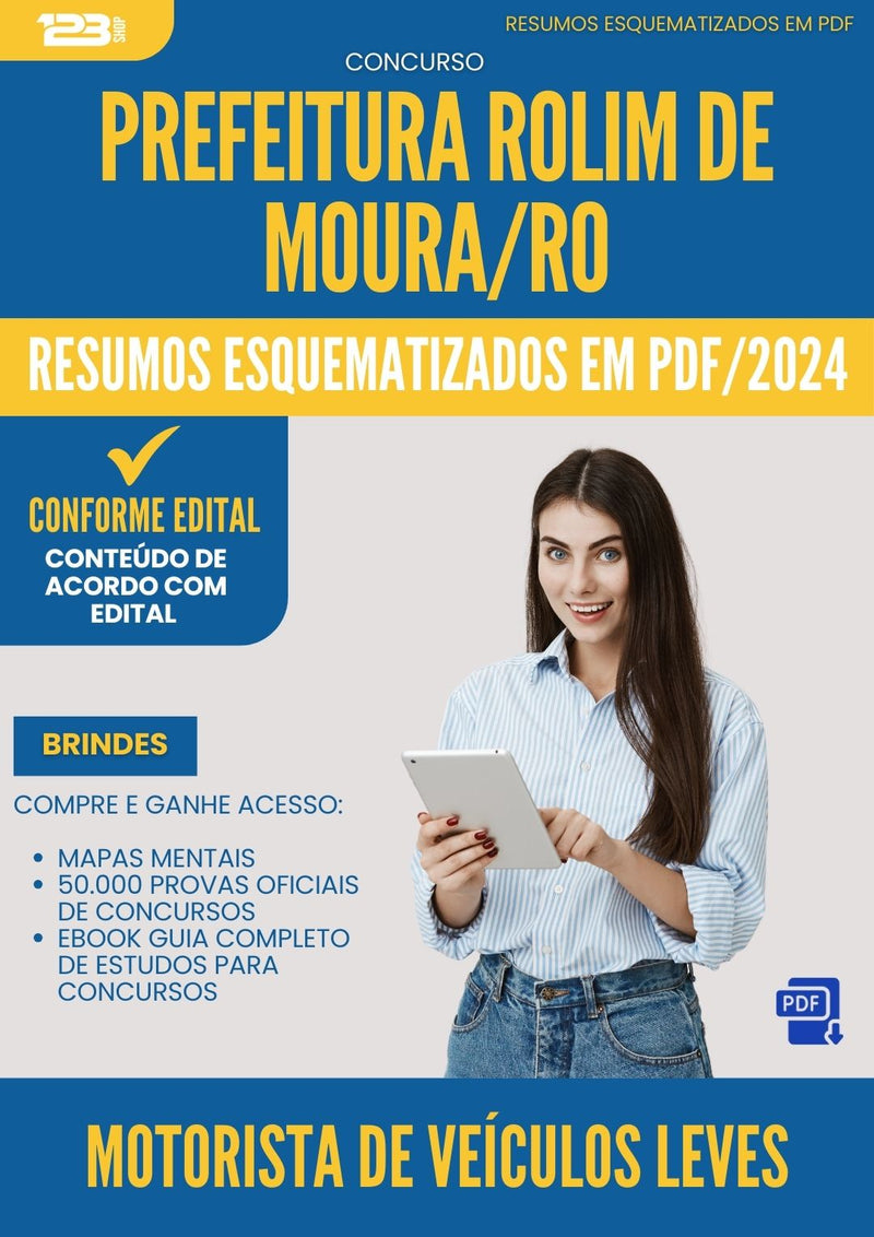 Resumos Esquematizados para Concurso Apostila Motorista Veiculos Leves da Prefeitura Rolim De Moura Ro 2024 - Conteúdo de Acordo com Edital