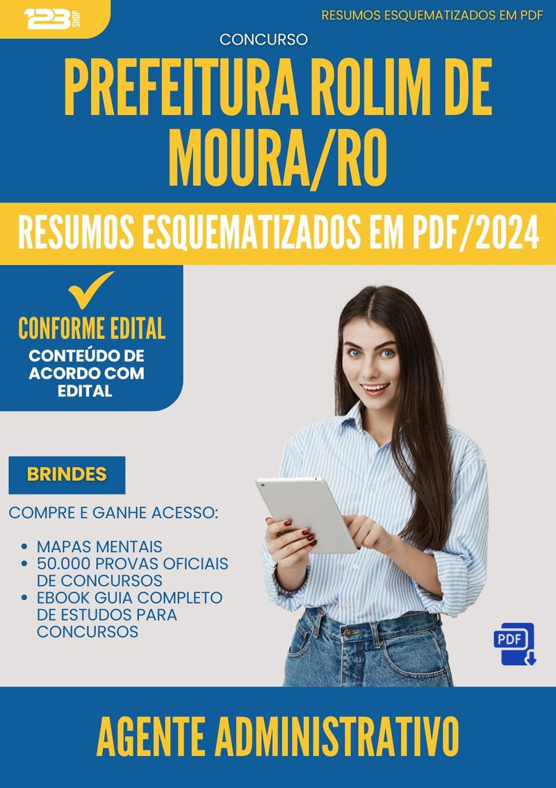 Resumos Esquematizados para Concurso Apostila Agente Administrativo da Prefeitura Rolim De Moura Ro 2024 - Conteúdo de Acordo com Edital