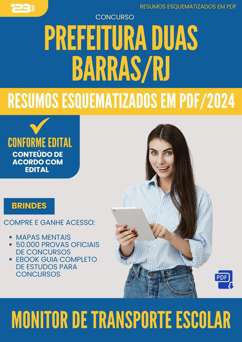 Resumos Esquematizados para Concurso Apostila Monitor De Transporte Escolar Duas da Prefeitura Barras Rj 2024 - Conteúdo de Acordo com Edital