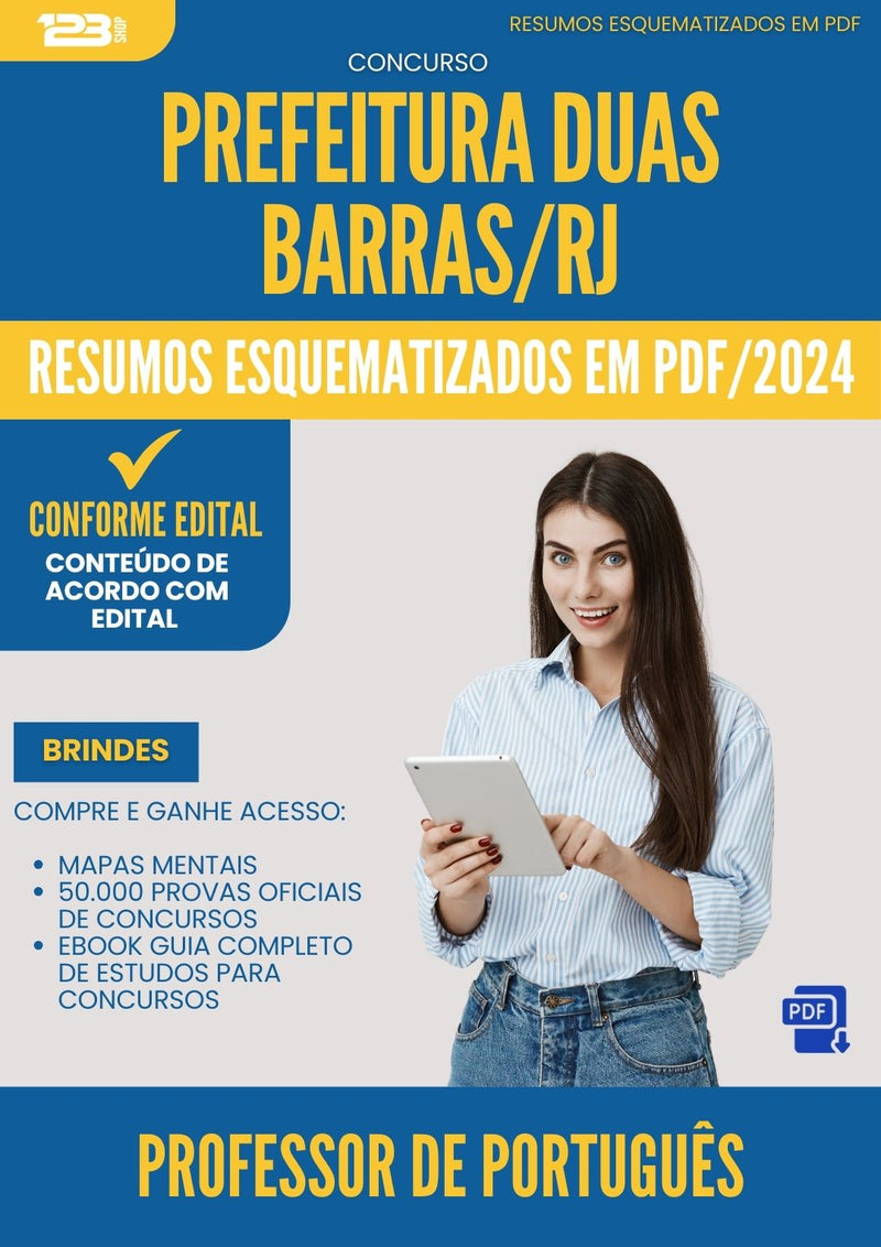 Resumos Esquematizados para Concurso Apostila Professor De Portugues Duas da Prefeitura Barras Rj 2024 - Conteúdo de Acordo com Edital