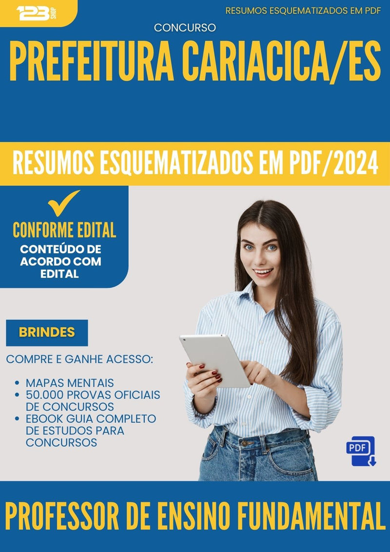 Resumos Esquematizados para Concurso Apostila Professor De Ensino Fundamental da Prefeitura Cariacica Es 2024 - Conteúdo de Acordo com Edital